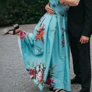 Eshakti blue floral dupioni silk gown. Custom size - close to a 10